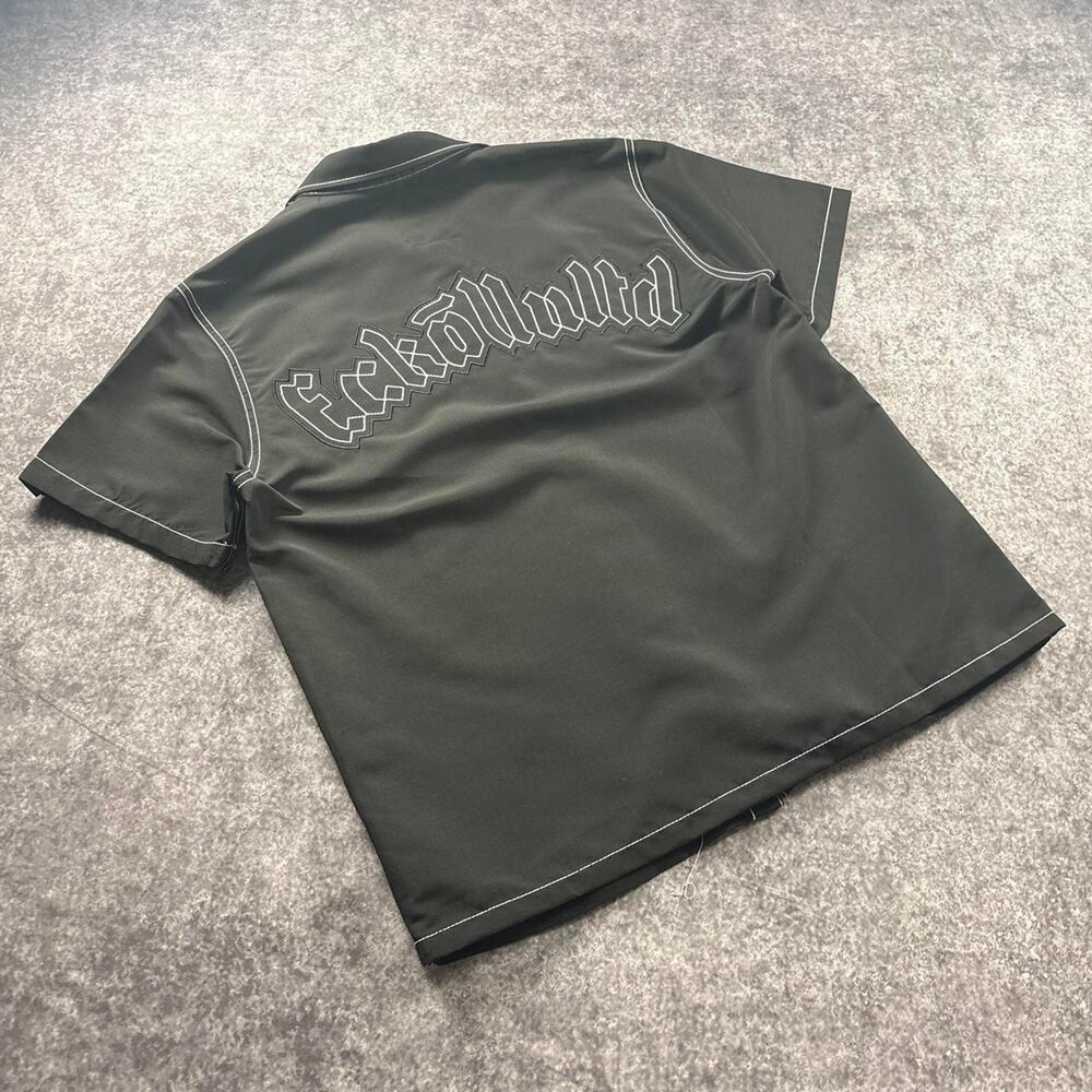 Ecko Unltd Embroidered Spellout Button Up Shirt Black Mens Medium Y2K Streetwear